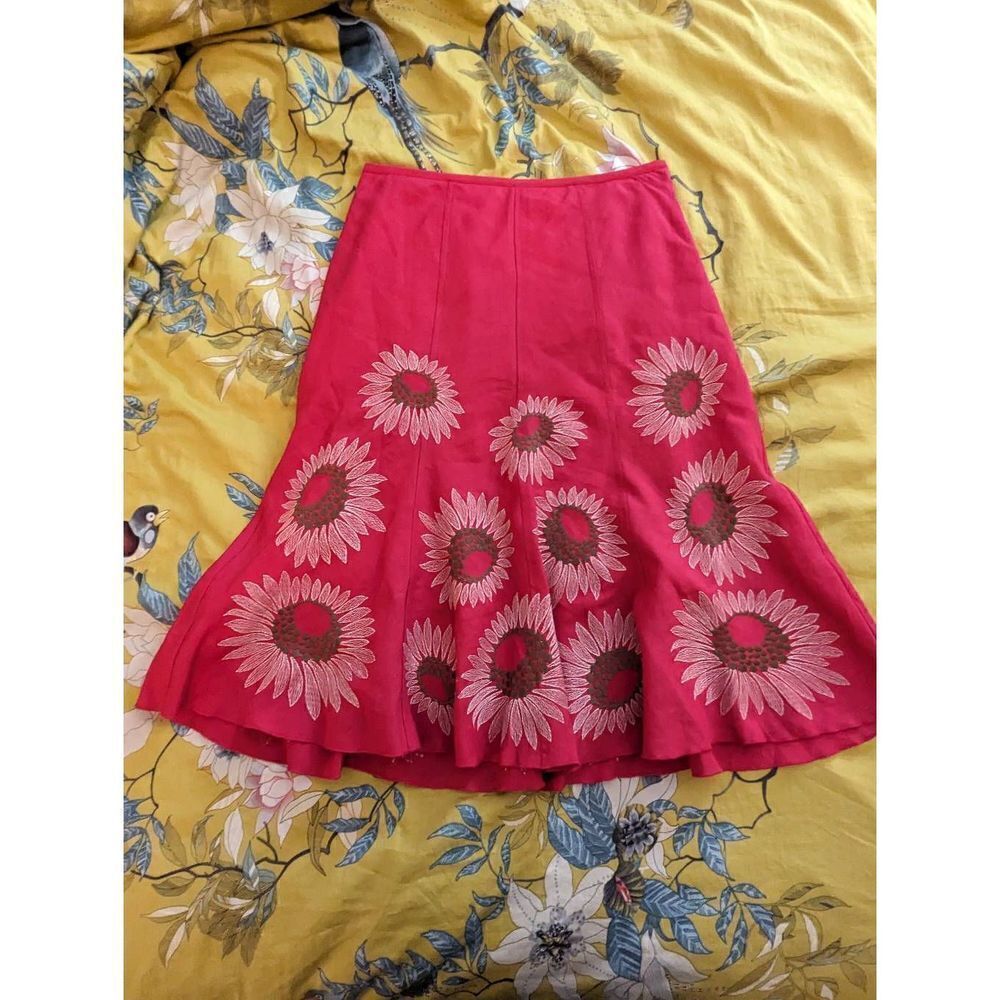 nic+Zoe pink sunflower midi skirt linen blend euc sz 4